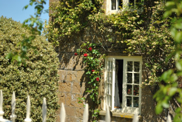Front of Myrtle House, with red rose growing up it